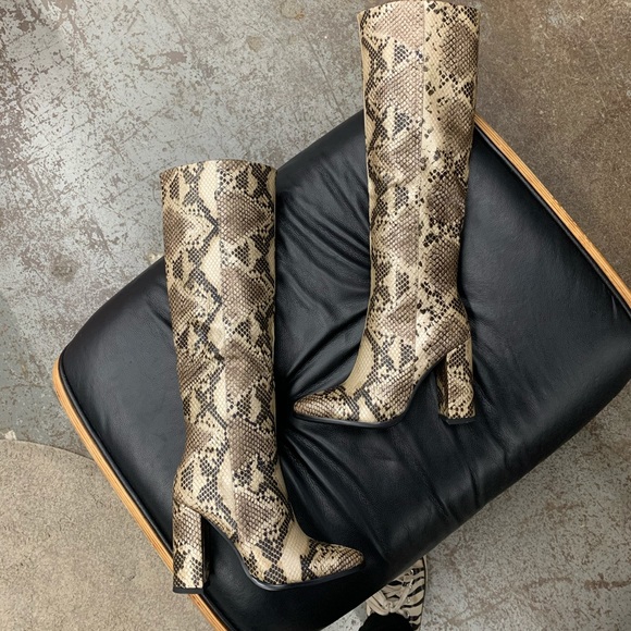 Brown Block Heel Knee High Boot in Faux Snakeskin, Women’s - Picture 4 of 15